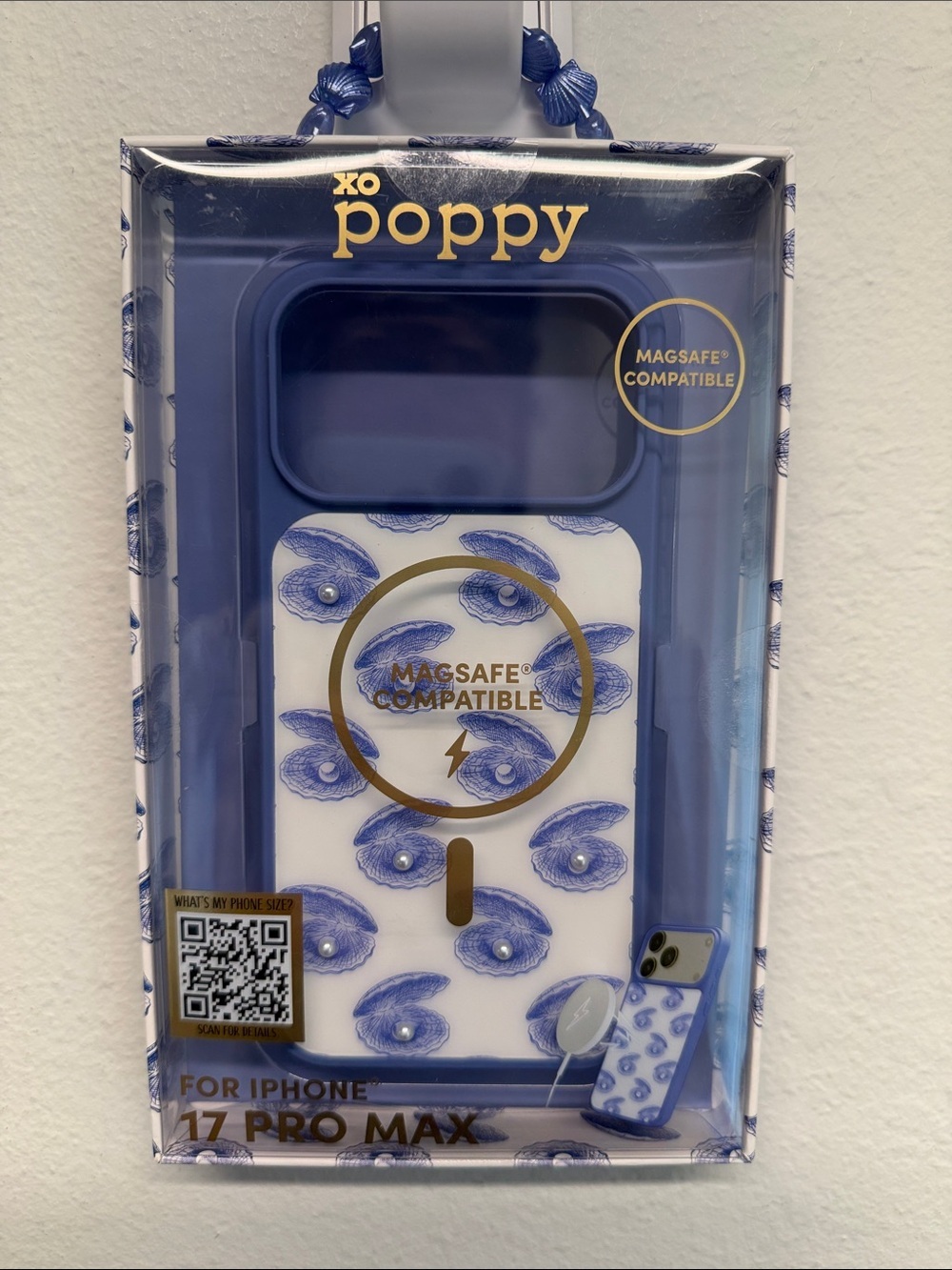 XO Poppy | Vintage Blue Clamshell Pearl iPhone 17 Pro Max MagSafe Case